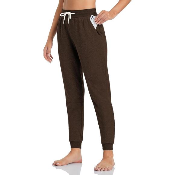 Womens Large Dark Brown Sweatpants Pocket Drawstring Elastic Waist Jogger Pants - Picture 2 of 8